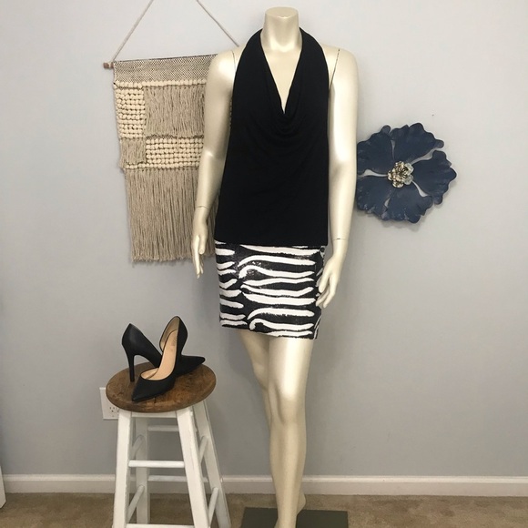 Y2K Bebe sequin zebra print halter dress - Picture 2 of 8